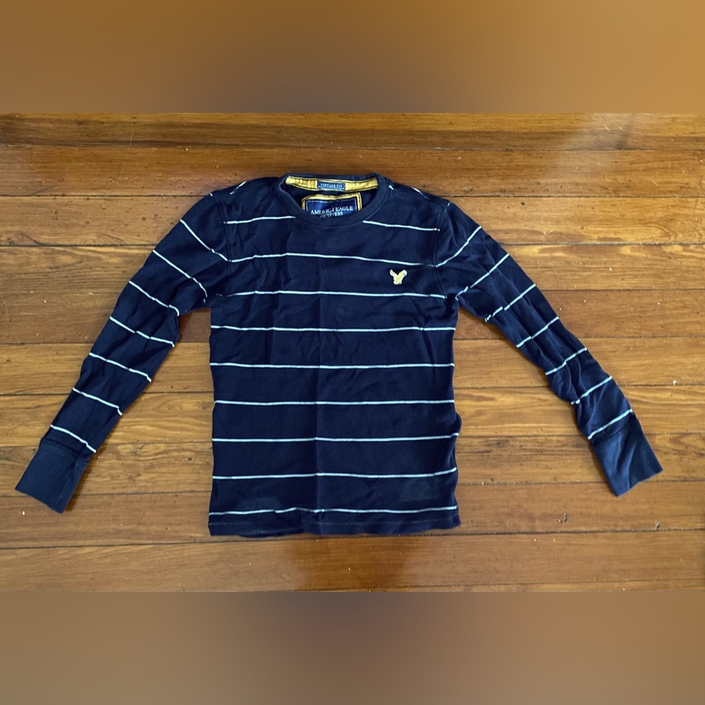 Vintage Fit Navy and White Striped Shirt from American Eagle XS